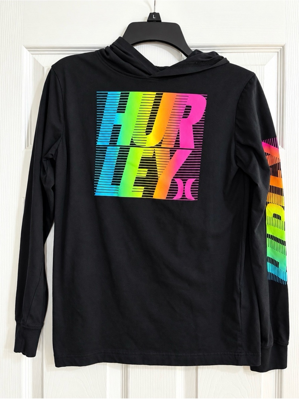 Hurley Black Hoodie with Neon Rainbow Logo
